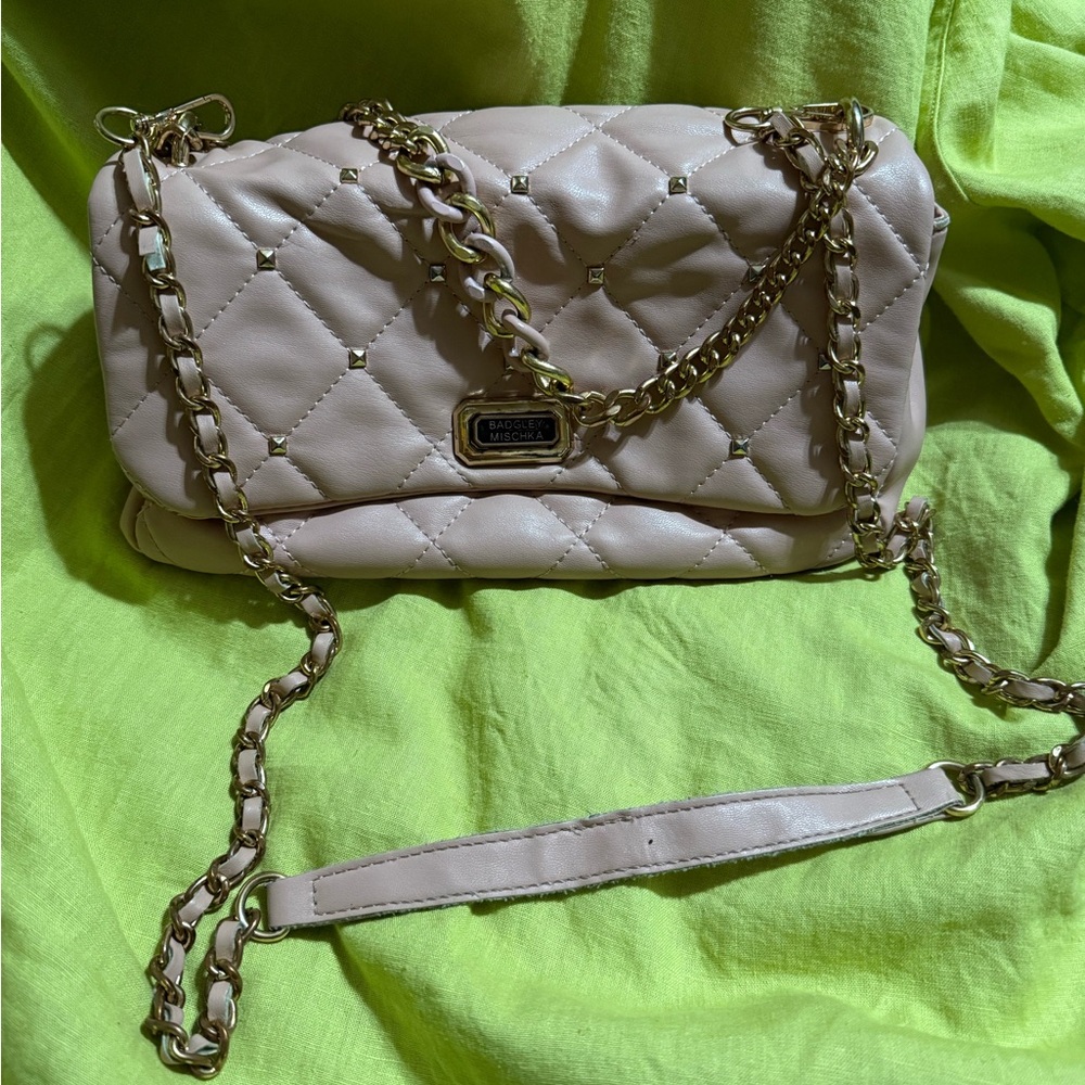 Badgley Mischka Quilted Chain Shoulder Bag - Peach Pink